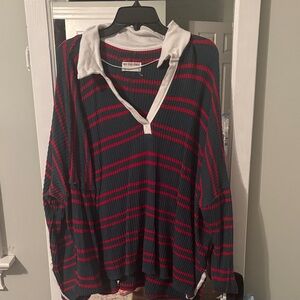 We The Free Red and Green Striped Top